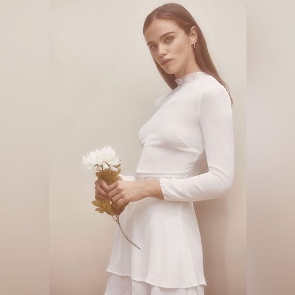 Reformation Dresses & Skirts - NWT Reformation Ivory Lace Trim Sonoma Mini Dress in size 2 Petite